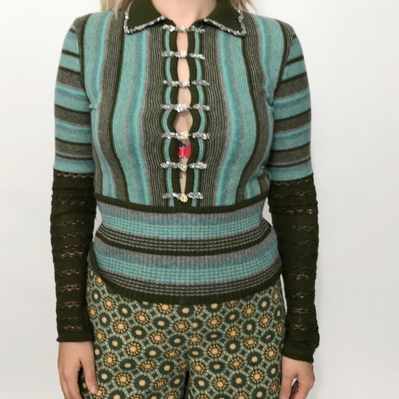 Illsi green blue Embellished crochet sweater - Picture 3 of 8
